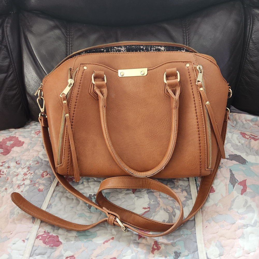 Chic Brown Satchel with Gold Accents 12"L/ 11"H